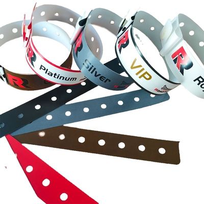 250*25mm/250*19mm Pulsera de plástico impermeable de una sola vez personalizada para parques / eventos / festivales