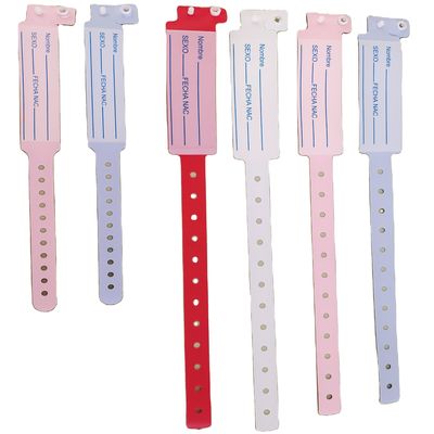 Pacientes hospitalarios Brazalete de identificación médica de PVC Muñeca con 250*25mm y 170*18mm Tamaños