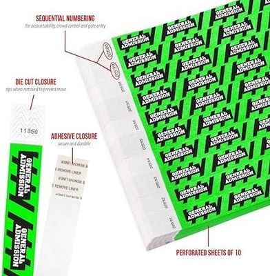 Pulseras de Tyvek impermeables para eventos Pulseras de papel cómodas y resistentes a las lágrimas