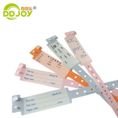 Brazalete desechable de plástico médico naranja para sistema de identificación de hospital personalizado
