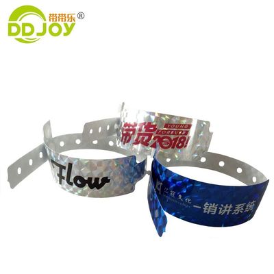 Glitter ID Brazalete Impresión de logotipo personalizado Brazaletes holográficos para entradas al parque del festival