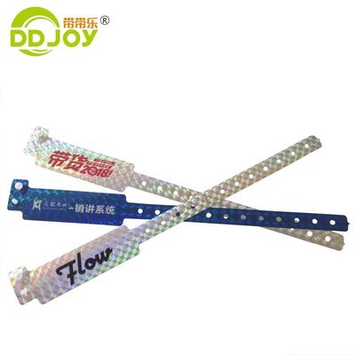 Glitter ID Brazalete Impresión de logotipo personalizado Brazaletes holográficos para entradas al parque del festival