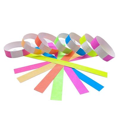 Bandas de pulsera Tyvek de color neón personalizables de 250 * 19 mm para festivales y conciertos