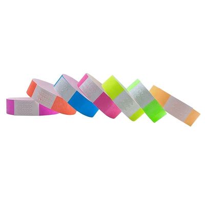 Bandas de pulsera Tyvek de color neón personalizables de 250 * 19 mm para festivales y conciertos