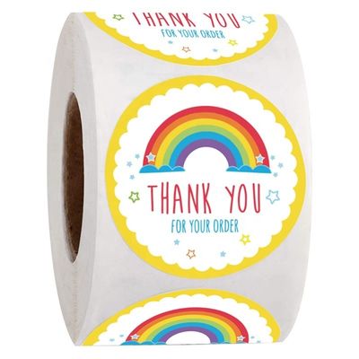 Pegatina personalizada resistente al aceite Arco iris lindo Gracias pegatina para la decoración de regalos