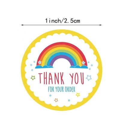 Pegatina personalizada resistente al aceite Arco iris lindo Gracias pegatina para la decoración de regalos