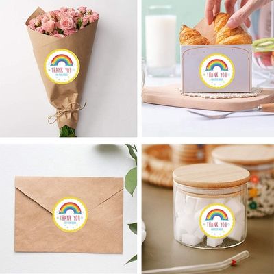 Pegatina personalizada resistente al aceite Arco iris lindo Gracias pegatina para la decoración de regalos