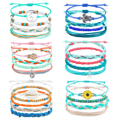 Brazalete de hilo de cera de color mixto hecho a mano Bohemia Daisy girasol Tortuga Concha Brazalete