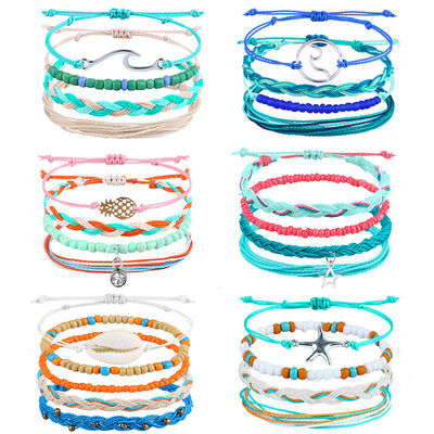Colorido 16 8CM hilo de cera trenzado brazalete de cuentas de arroz para mujeres Diseño artesanal