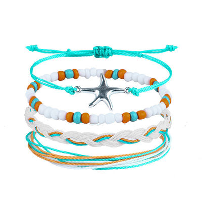 Colorido 16 8CM hilo de cera trenzado brazalete de cuentas de arroz para mujeres Diseño artesanal