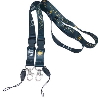 Impresión de pantalla de seda Poliéster cuello cordones con porta tarjetas llavero teléfono móvil