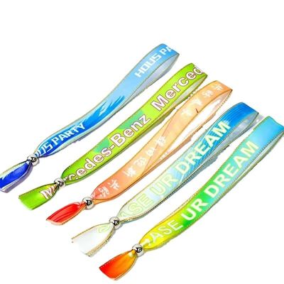 Eventos personalizados Fiesta Fiesta RFID Chip Satin Tejido de pulseras con logotipo Impresión de texto