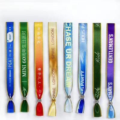 Eventos personalizados Fiesta Fiesta RFID Chip Satin Tejido de pulseras con logotipo Impresión de texto
