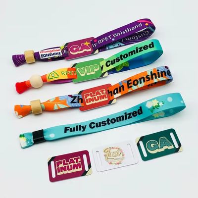 Eventos personalizados Fiesta Fiesta RFID Chip Satin Tejido de pulseras con logotipo Impresión de texto